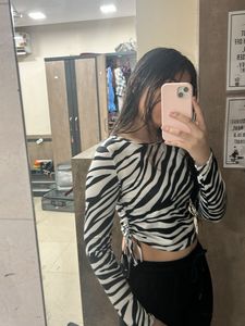 Zebra Print Long Sleeve Crop Top