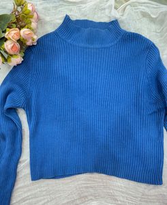 Blue Ribbed Knit Top