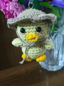 Crochet Duck Keychain with Cowboy Hat
