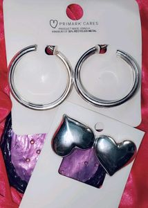 imported Silver Hoop & Heart Earrings combo