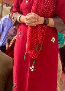 Red Mirrorwork Kurta Set