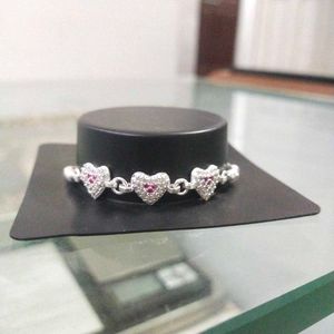 Pure Silver PinkCZ❤️Stone Adjustable Hand Bracelet