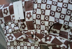 Retro Floral Checkerboard Flare Jeans