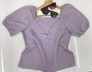 Lavender Korean Puff Sleeve Top