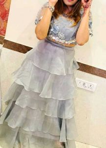 Grey Layered Lehanga With Blouse