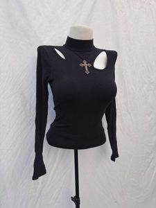 Black Edgy Cutout Ribbed Top