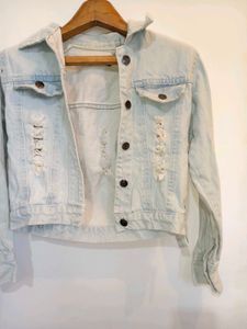 Distressed Denim Jacket Size Small
