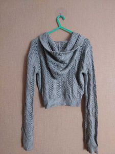 Grey Knit Zip-Up Hoodie