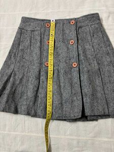 Grey Pleated Buttoned Skirt