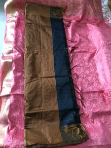 Handwoven Silk Plaid Fabric Saree -Black&amp;Mustard