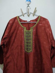 Rust Or Burnt Orange Kurta Mirror Work Polka Dot
