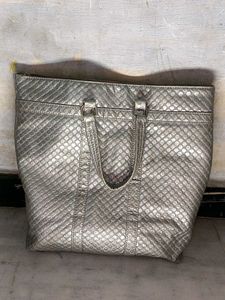 Silver Quilted Tote Bag