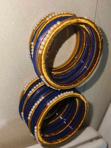 Matte Blue &amp; Gold Bangle Set