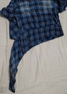 Blue Plaid Tie-Waist Top