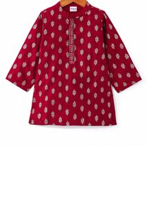 Kids Red &amp; Gold Kurta Dhoti Set