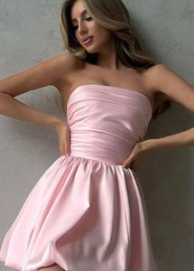 Baby Pink Solid Gathered Tube Mini Dress