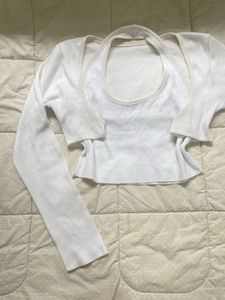 White Cropped Cardigan &amp; Tank Set