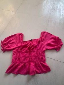 Pink Ruffle Sleeve Crop Top