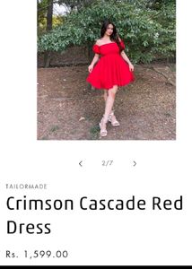 Red Midi Dress with Puff Sleeves