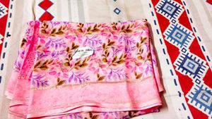 Pink Floral Print Saree