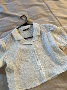 Half Sleeve White Top With Buttons