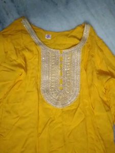 Yellow & Silver Embellished Kurta