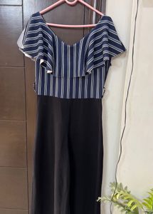 Striped Jumpsuit with Ruffle Detail