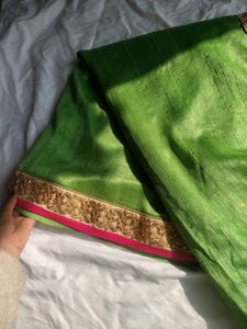 Heavy Work Parrot Green Saree