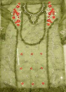 Green Embroidered semi stitched Kurta Set