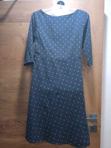 &#34;The Gud Look&#34;Navy Blue Polka Dot Fit&amp;Flare Dress