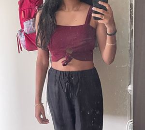 Burgundy Tie-Front Crop Top