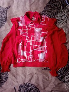 Retro Red Geometric Print Top