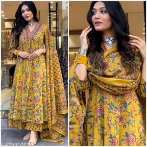 Mustard Cotton A line Suits Set