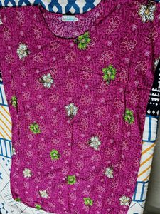 Women Pink Cotton Mix Floral Printed Kaftan Dress