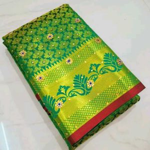 Banarsi Silk Saree With Semi Stitched  Blouse