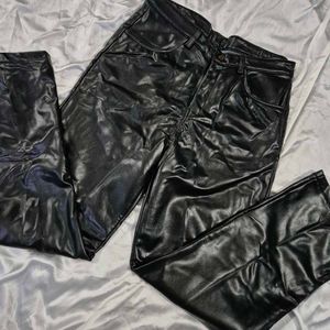 Warm Black Faux Leather Pants|straight fit