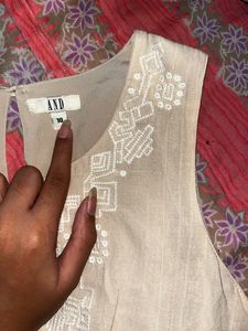 AND-Beige Linen Embroidered Indo Western Tunic