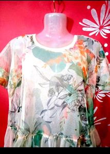 Floral Print Sheer Layering Transparent Top