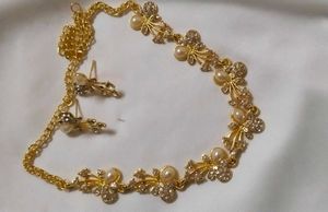 Metal Gold Plated Jewel Set With Earrings