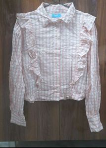 Cute Pink Checkered Ruffle Shirt