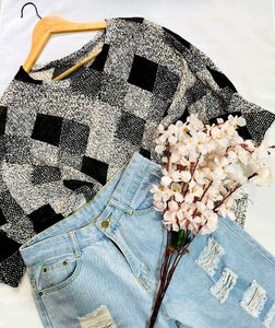 Y2k Patterned Monochromatic Knit Top D