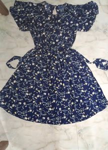 Floral Printed Navy Dress, M