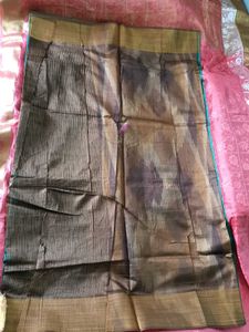 Handwoven Silk Plaid Fabric Saree -SeaGreen