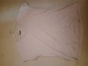 Grey V-Neck T-Shirt with Embellished Neckline