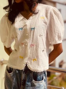 Charming Embroidered Bow Blouse