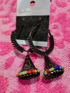 Earrings Black Plated Wid Coloured Beeds