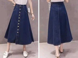 Button-Front Denim A-Line Skirt