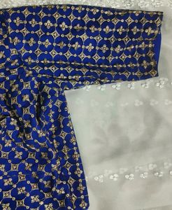 Blue Coloured Blouse With Golden Design