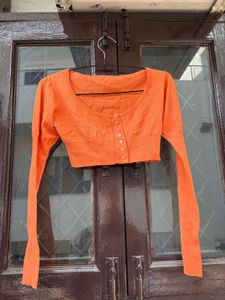 Orange Cropped Knit Top