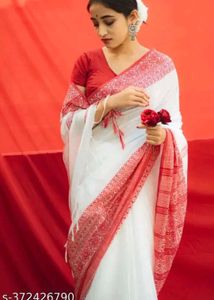 Begumpuri Red White Saree